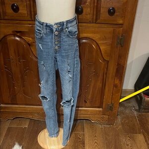 Aeropostale Button-Fly Distressed Blue Jeggings